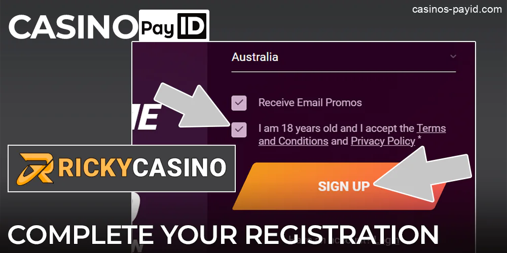 Complete the registrations at Ricky Casino AU