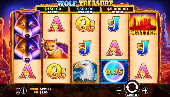 Screenshot of Wolf Treasure online pokie to play at PayID Casinos