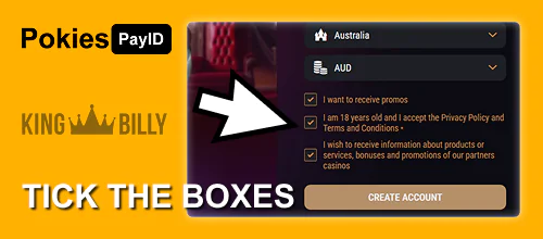 Agree to the terms and conditions of King Billy AU casino